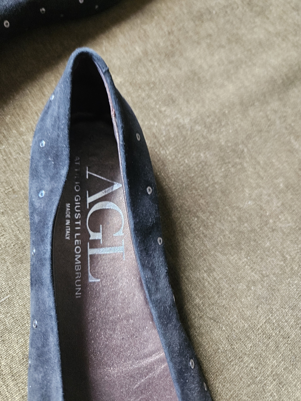 AGL Black Suede Studded Pointed-Toe Ballet Flats - Picture 10 of 12
